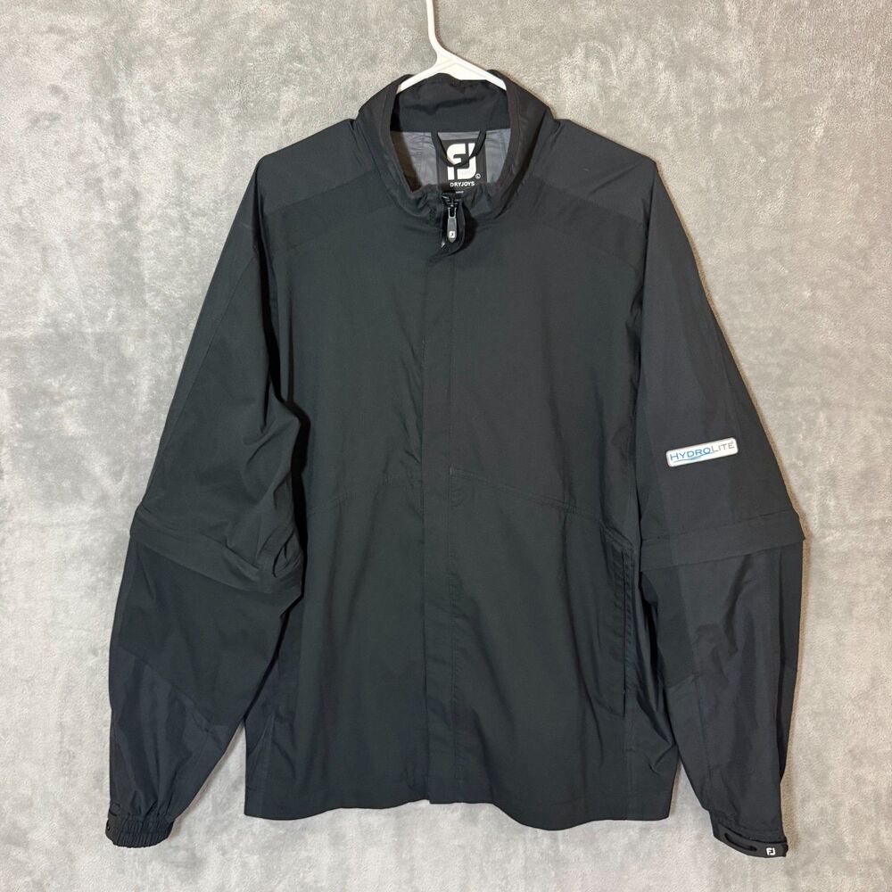 FootJoy Dryjoys Hydrolite Rain Jacket Men L Black Convertible Golf Full Zip READ